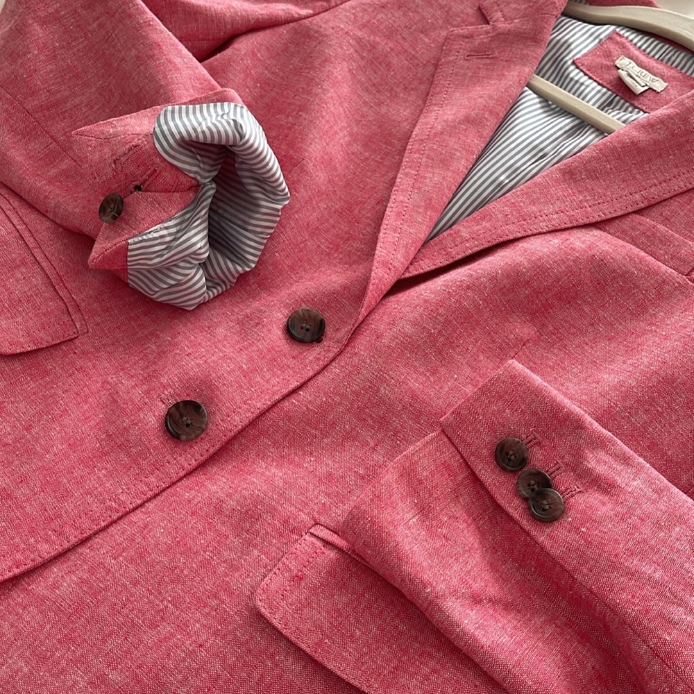 J.Crew Pink Linen Cotton Blazer Tailored Classic Fit Size 6 - Picture 10 of 16